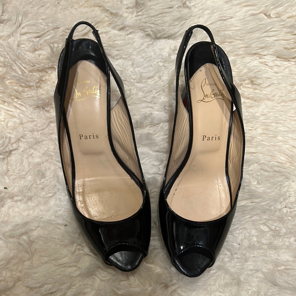 Christian Louboutin black peep toe sling backs. Size 39.5